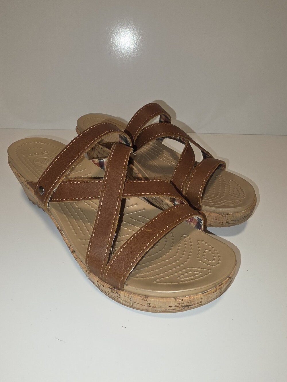 Crocs A-Leigh Brown Cork Wedge Comfort Sandals - Women's Size 8 - Picture 6 of 12